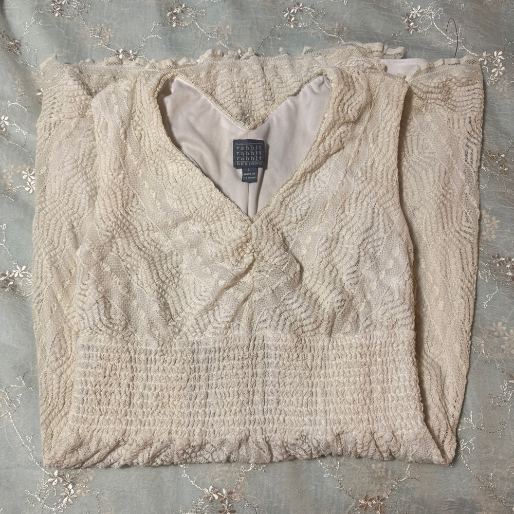 Rabbit Rabbit Rabbit Cream Lace Smocked Dress Size Large